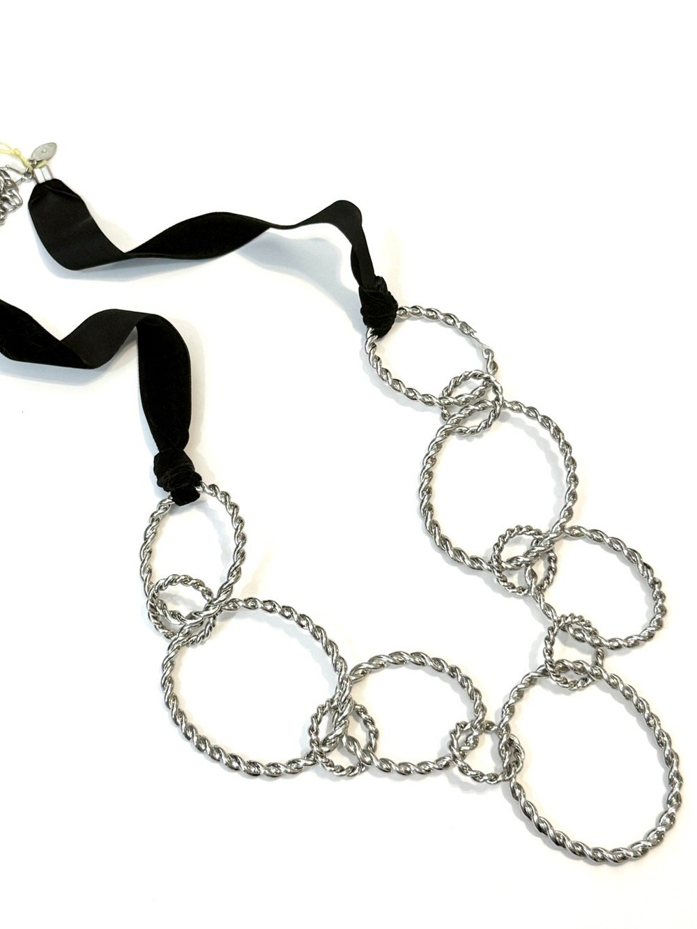 CHICO'S Silver Oversized Link Velvet Necklace NWT